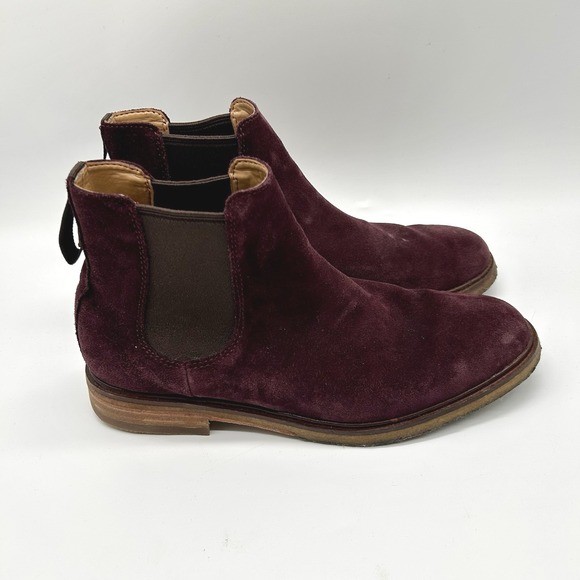 Clarks Mens Size 7.5 Suede Chelsea Boot Casual Wine Pull On EUC main image 6